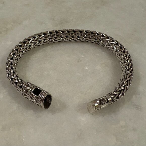 Share John Hardy Sterling Silver Thick Woven Bracelet 8.25 inches Long w/ Oval C - Picture 3 of 6
